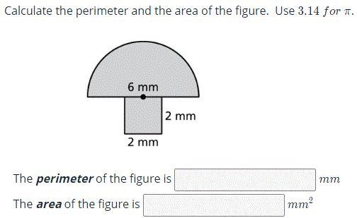 Calculate the perimeter and the area of the figure use 3.14-example-1