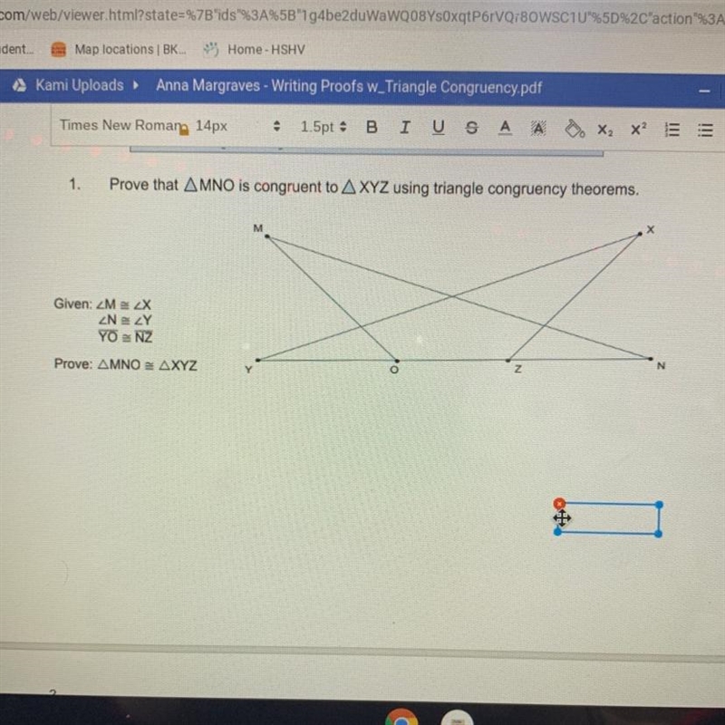 1. Prove that AMNO is congruent to AXYZ using triangle congruency theorems. M Given-example-1