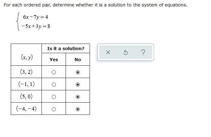 [Help Asap] For each ordered pair, determine whether it is a solution to the system-example-1