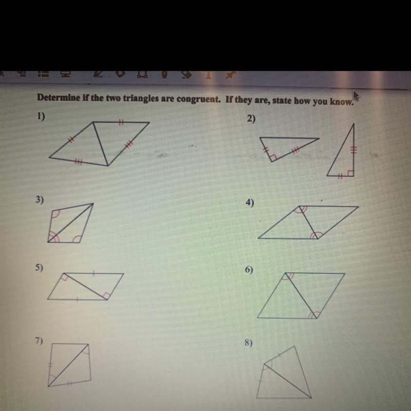 Determine if the two triangles are congruent.If they are state how you know-example-1