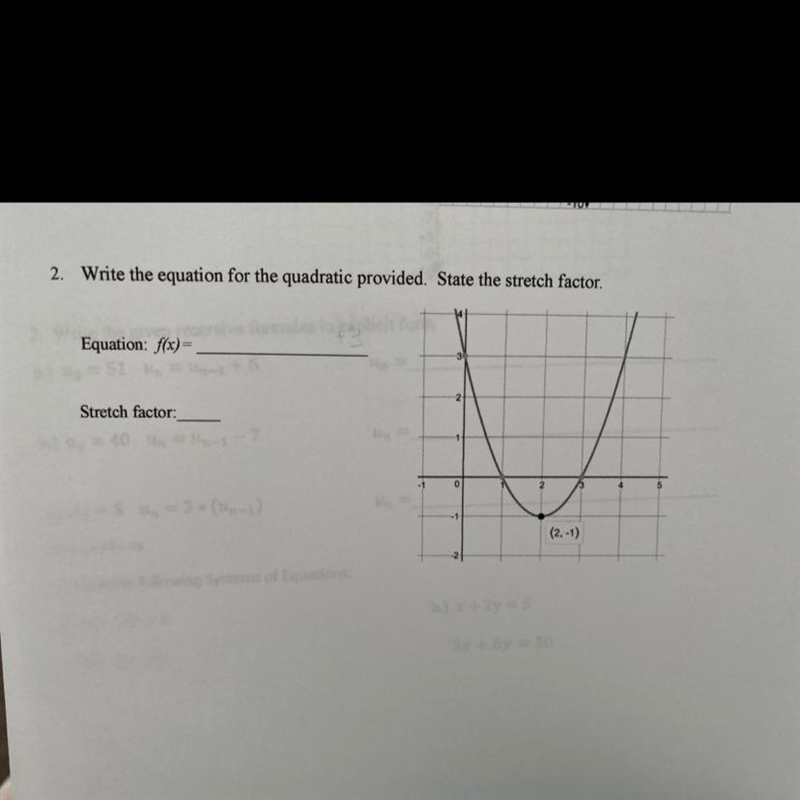 Help please! quadratic equation and stretch factor-example-1