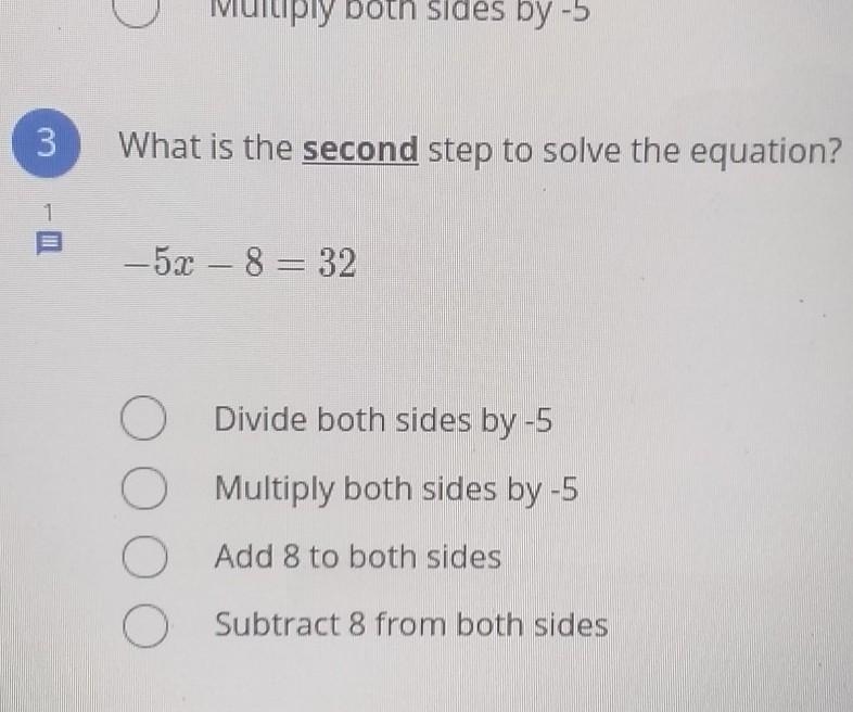 What is the second step to solve the equation? ​-example-1