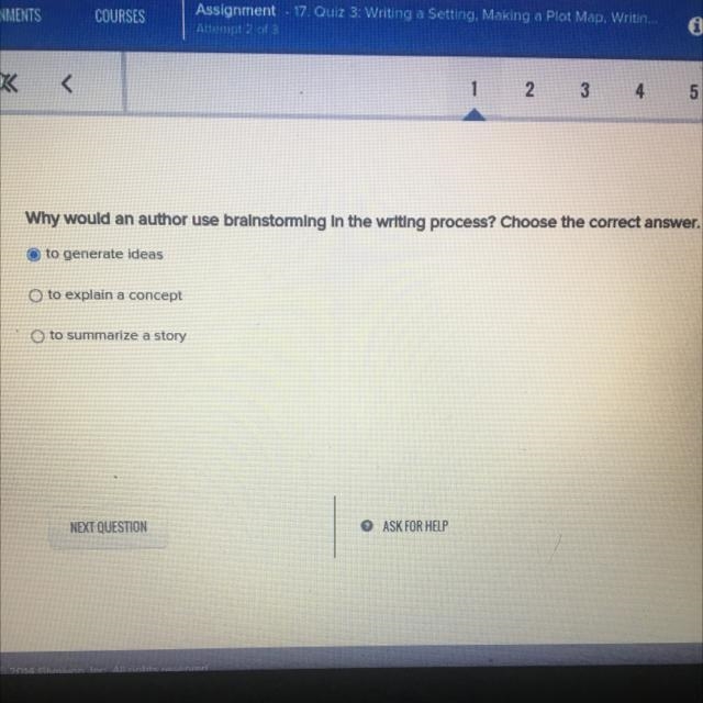 Why would an author use brainstorming in the writing process? Choose the correct answer-example-1