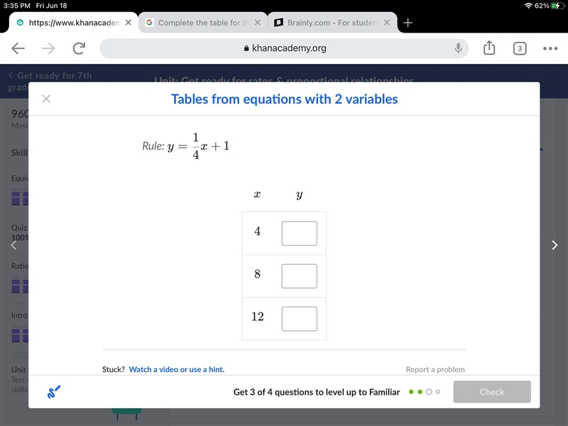 Complete the table for the given rule. Rule:y= 4/1 x+1y-example-1