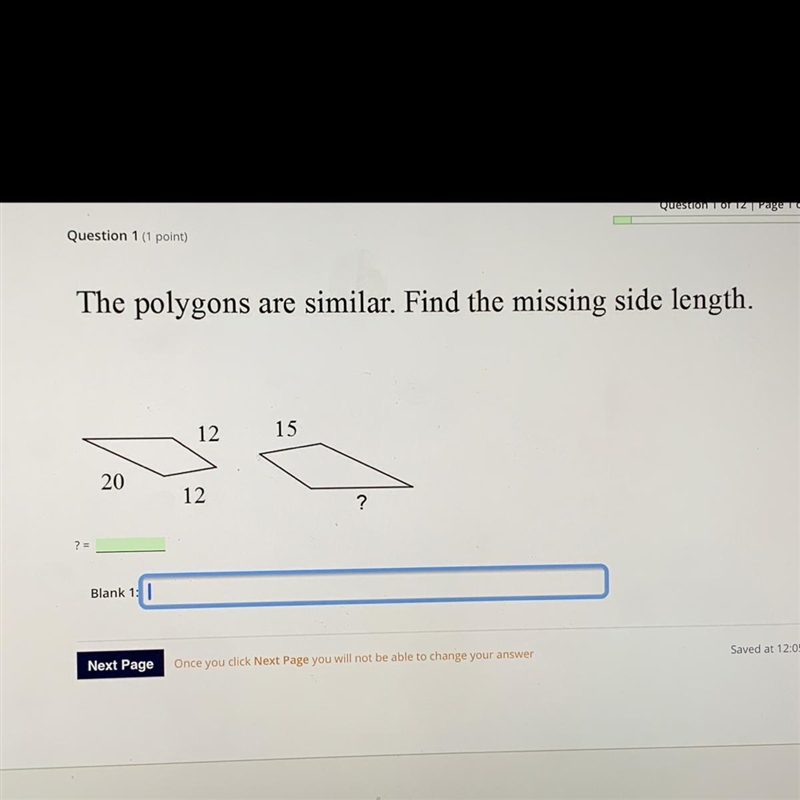 The polygons are similar. Find the missing side length.-example-1