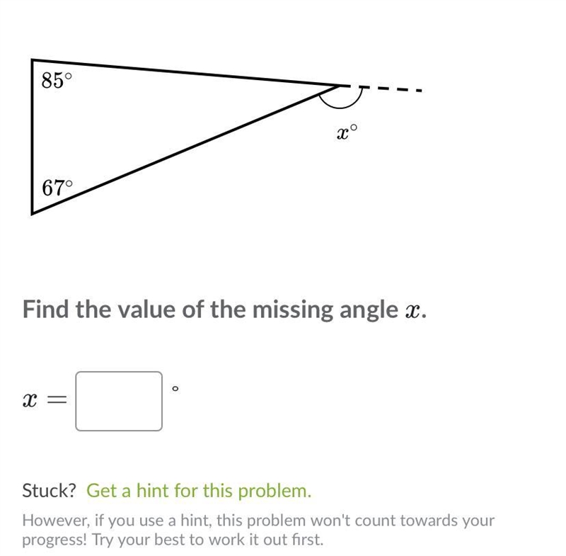 Solve for the missing angle (this is my last question and i just don’t wanna get it-example-1