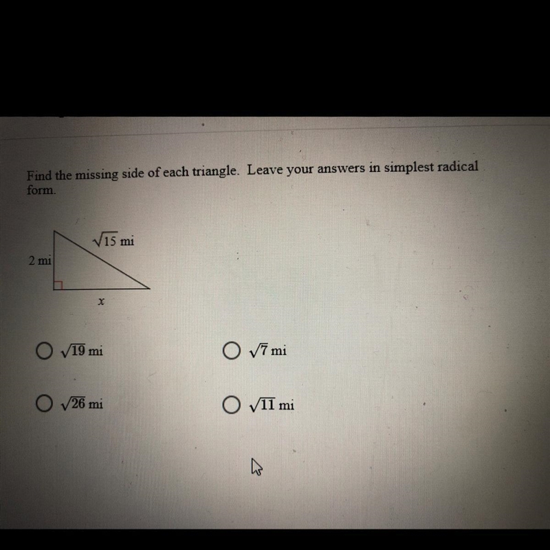 Find missing side of triangle. help-example-1