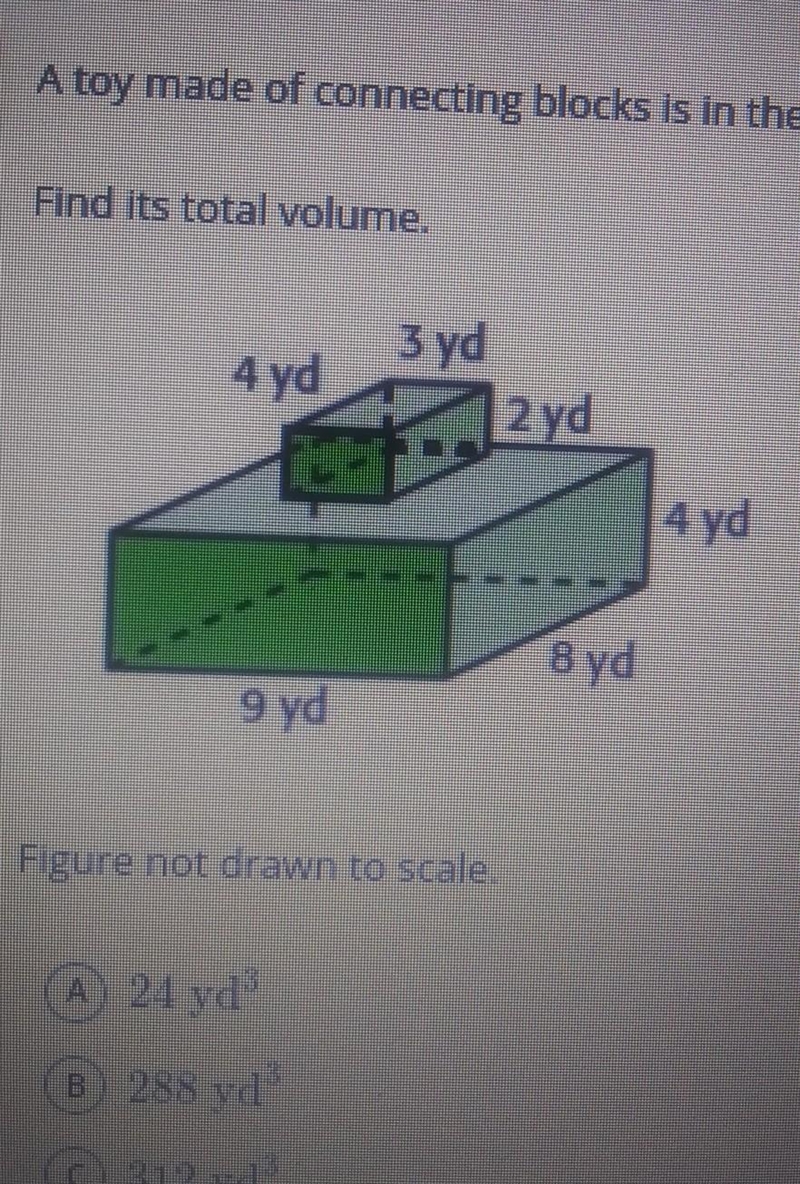 A toy made of connecting blocks is in the shape below. Find its total volume. 4 yd-example-1