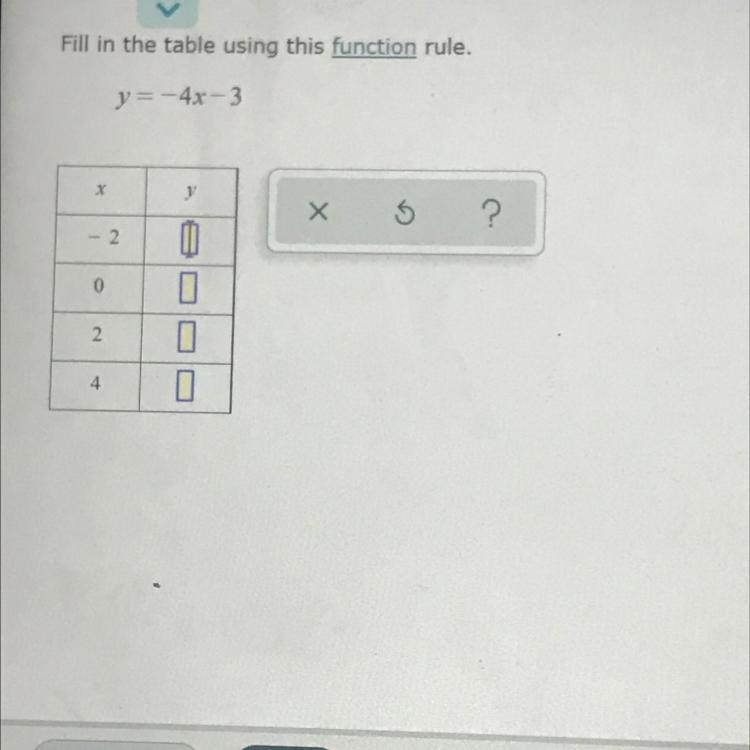 Fill in the table using this function rule. y = -4.x-3-example-1