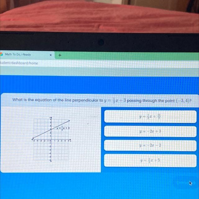 What is the equation of the line perpendicular to y = 5x +3 passing through the point-example-1