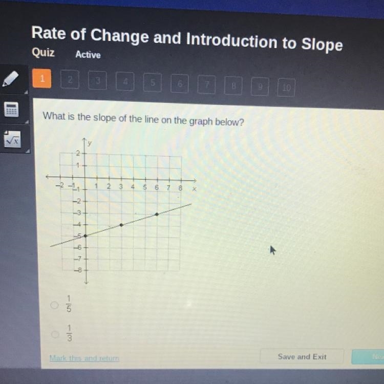 I need help asap!!!! What is the slope of the line on the graph below? 2 IV -2 -1 1 2 3 4 5 6. 7 8 х-example-1