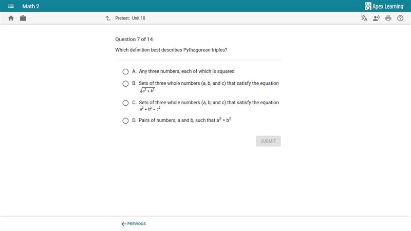 Which definition best describes Pythagorean triples-example-1