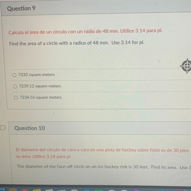 Find the area of a circle with a radius of 48 mm. Use 3.14 for pi-example-1