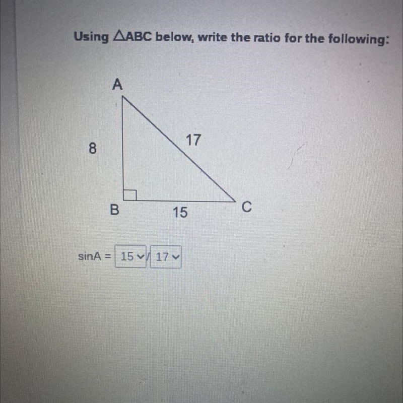 Would sinA 15/17 be corrrect?-example-1