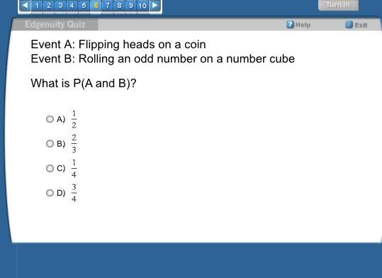 Event A: Flipping heads on a coin Event B: Rolling an odd number on a number cube-example-1