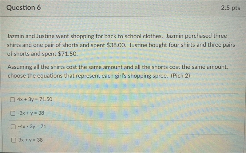 Choose the equation that represent each girls shopping spree (pick two)-example-1