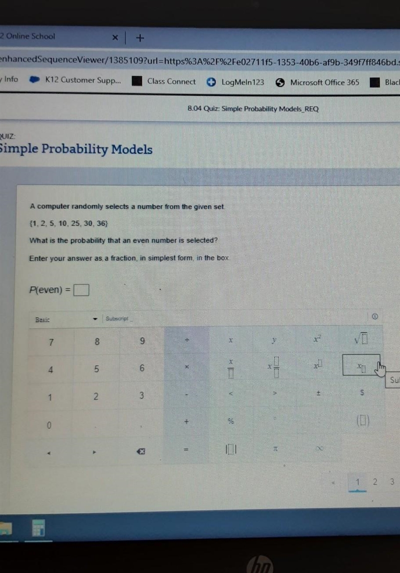 A computer randomly selects a number from the given set. {1.2 5 10 25 30 36} What-example-1