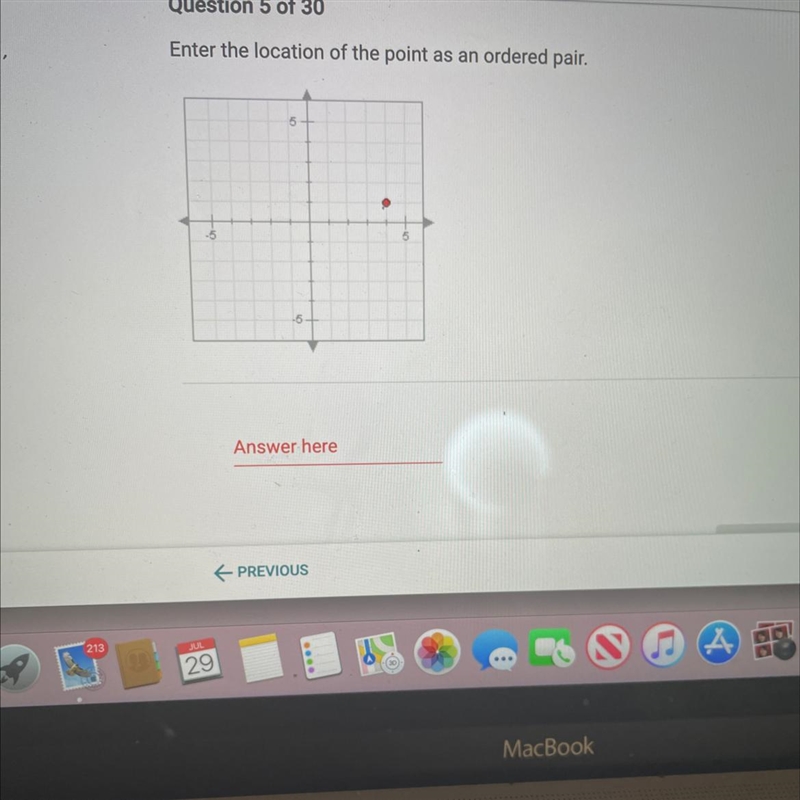 Enter the location of the point as an ordered pair. 5 -5 -6-example-1