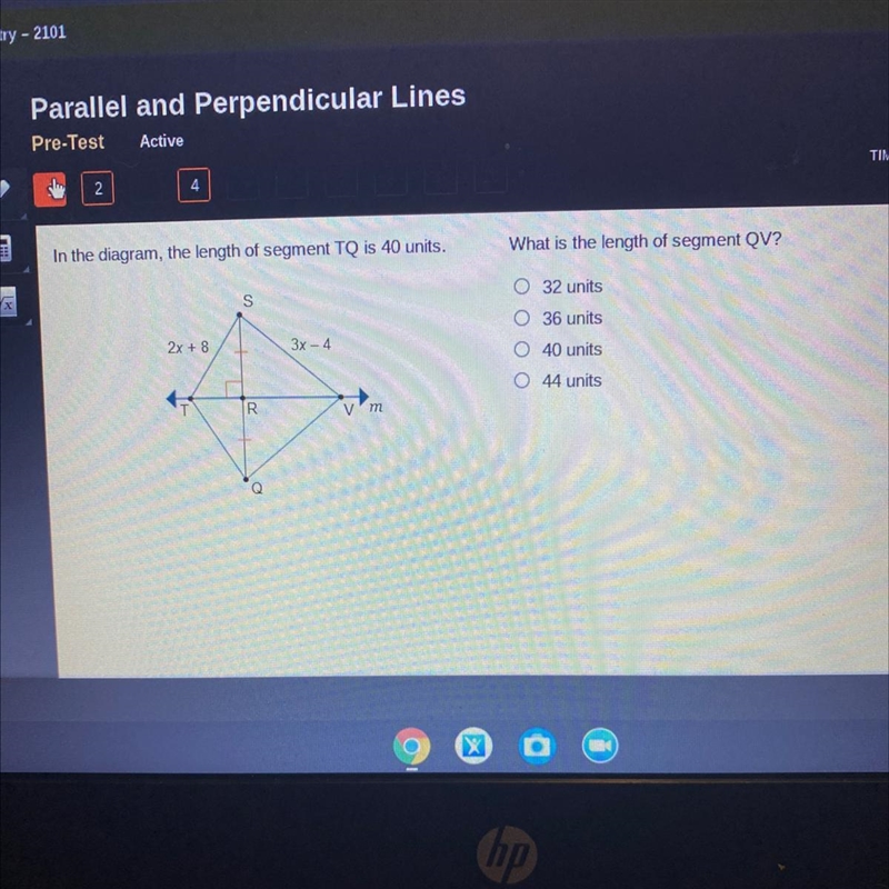 What is the length of segment QV ?, NO LINKS.-example-1