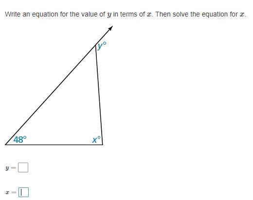 Write an equation for the value of y in terms of x. Then solve the equation for x-example-1