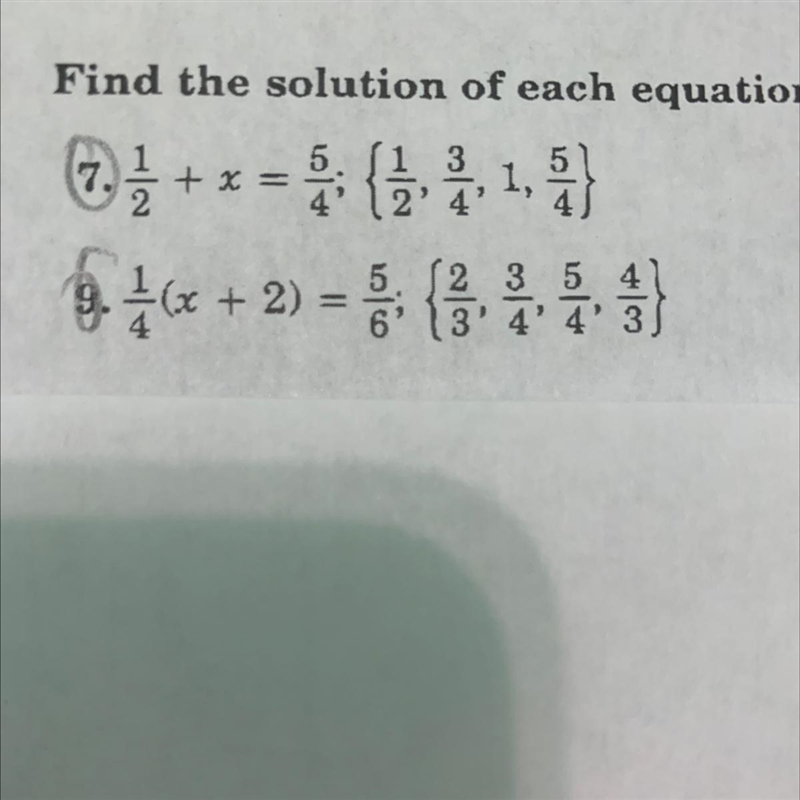 Find the solution of each equation using the given replacement set please help ASAP-example-1