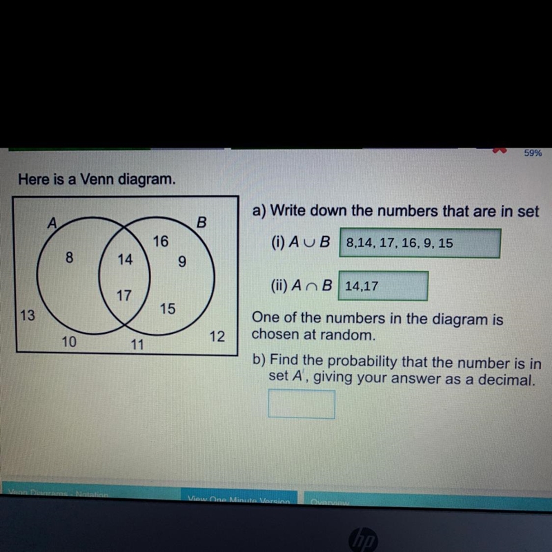 Here is a Venn diagram. a) Write down the numbers that are in set А. B 16 (i) AUB-example-1