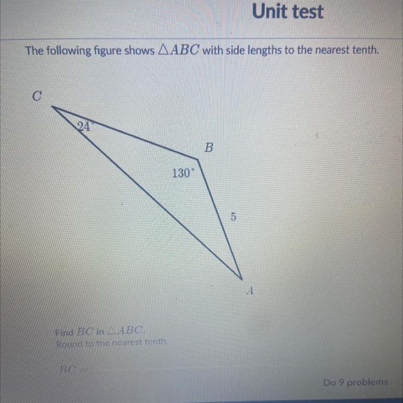 The following figure shows AABC with side lengths to the nearest tenth. 24 B 130 5 Find-example-1