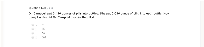 Dr. Campbell put 3.456 ounces of pills into bottles. She put 0.036 ounce of pills-example-1