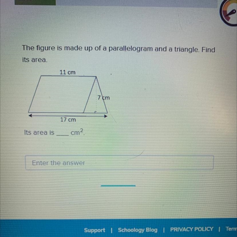 The figure is made up of a parallelogram and a triangle. Find its area. 11 cm 7 cm-example-1