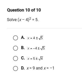 Solve. (x-4)²=5 PLEASE HELP-example-1