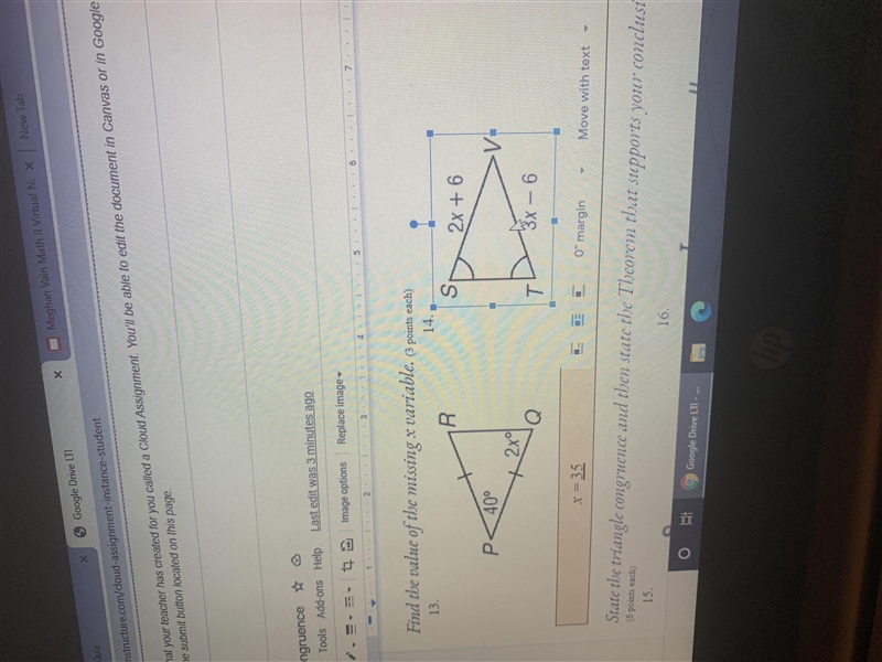 Find the missing x value for for question 14-example-1