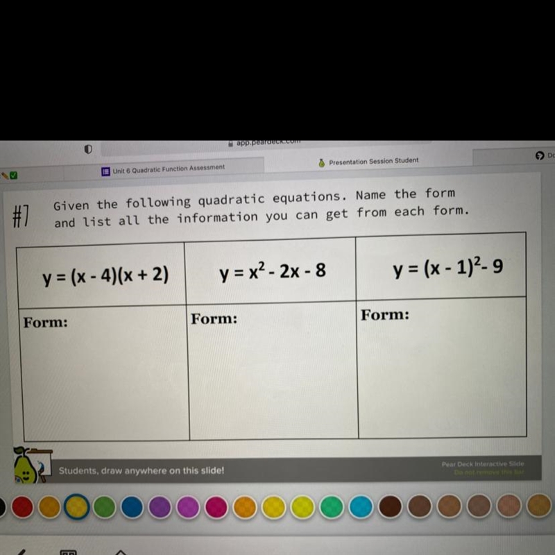 Given the following quadratic equations. Name the form and list all the information-example-1