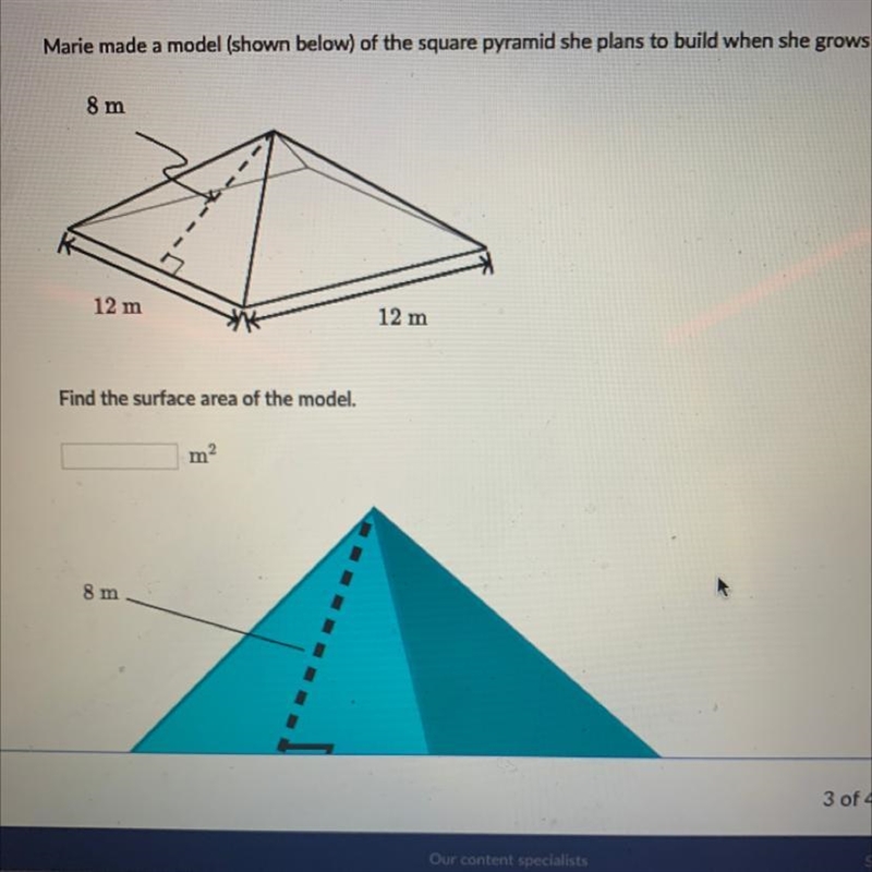 Ignore the blue thing btw Marie made a model (shown below) of the square pyramid she-example-1