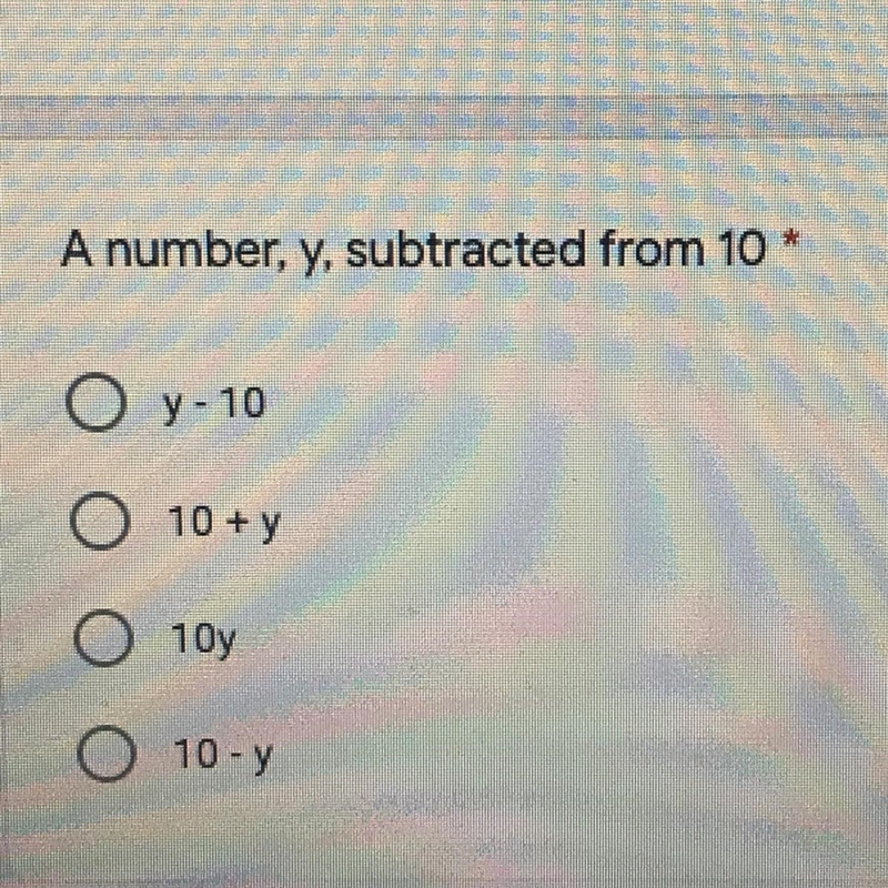 A number, y, subtracted from 10-example-1