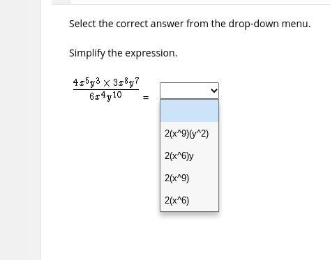 Select the correct answer from the drop-down menu. Simplify the expression.-example-1