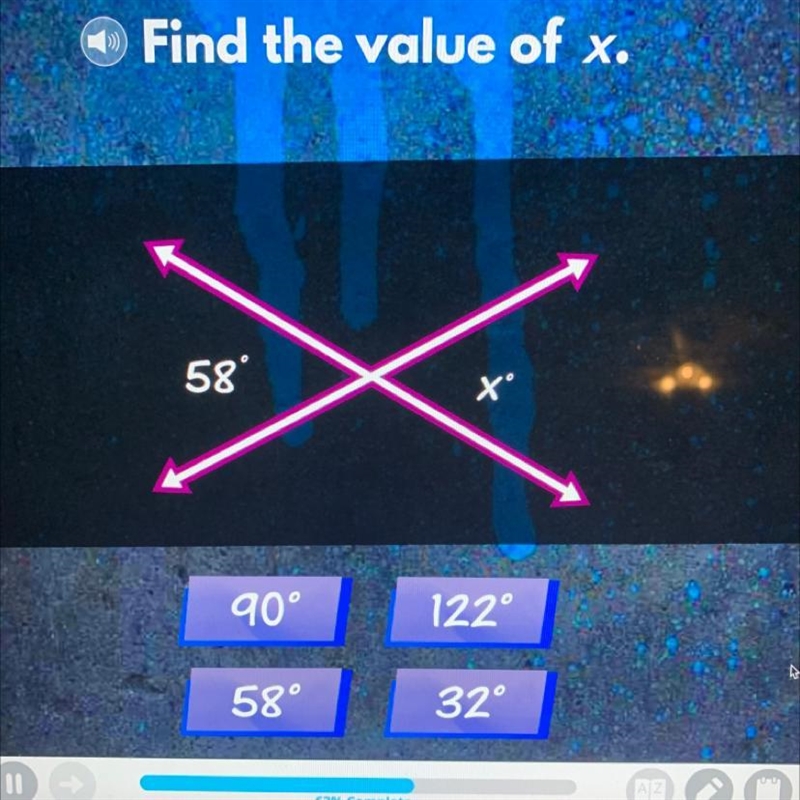 ‼️ help me it is due today Find the value of x. 58° X° ‼️‼️‼️-example-1