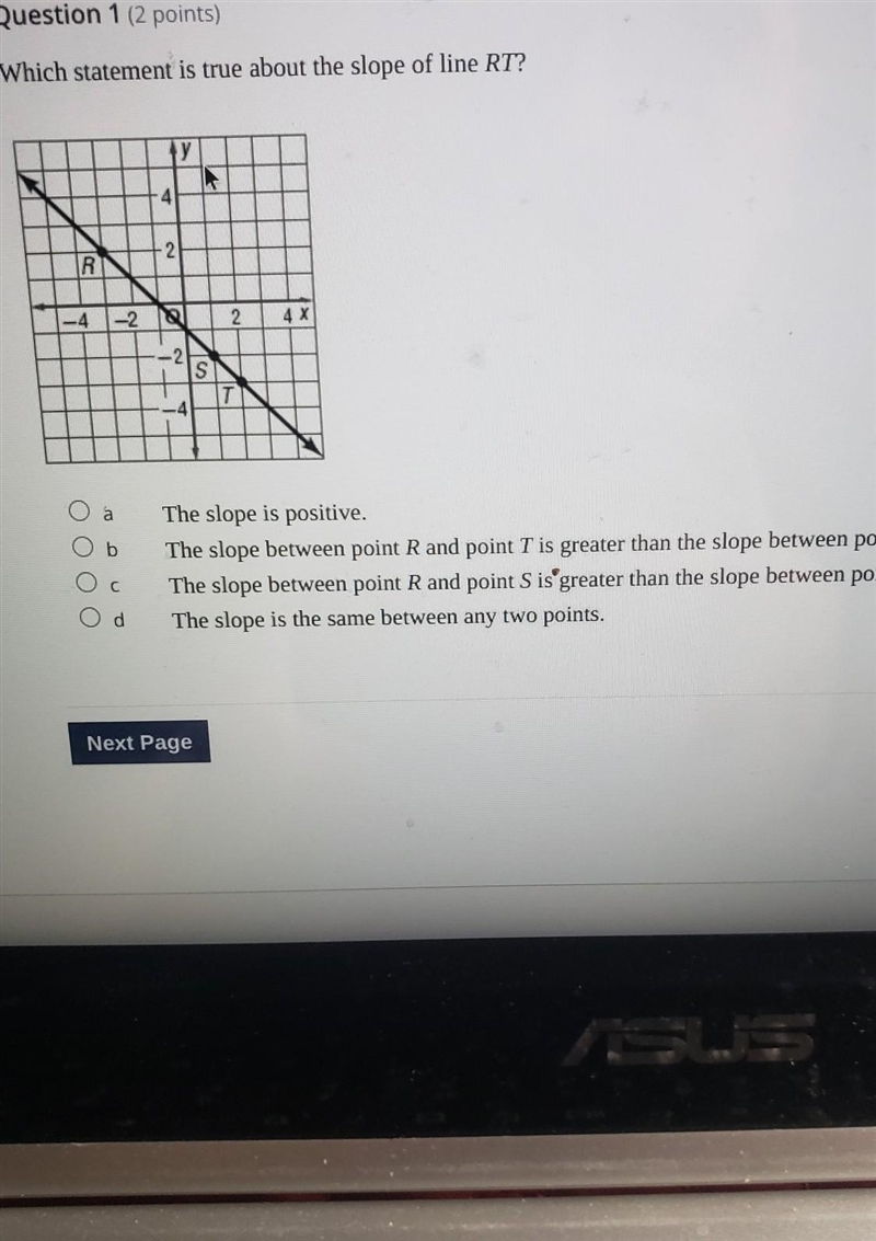 Which statmen is true about the slope of the line rt​-example-1