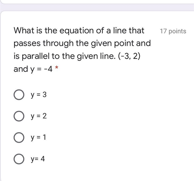 What is the equation of a line that passes through the given point and is parallel-example-1