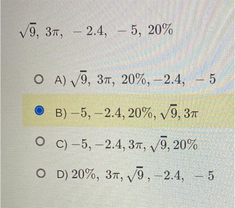 Which list shows these numbers in order from least to greatest?-example-1