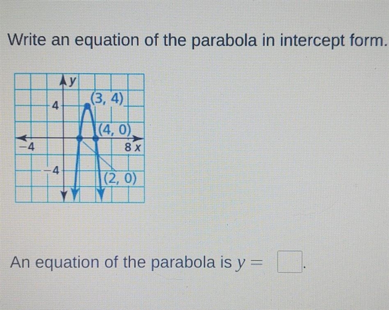 What's the equation of the parabola in intercept form​-example-1