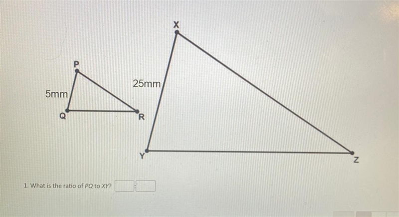 1. What is the ratio of PQ to XY?-example-1