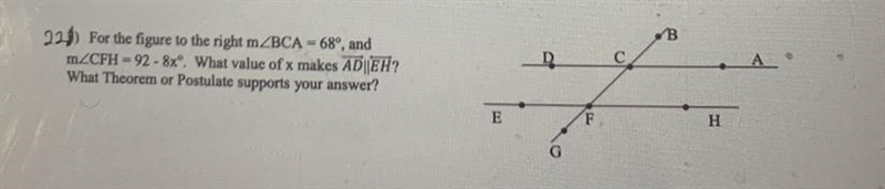 What value of x makes AD|| EH-example-1