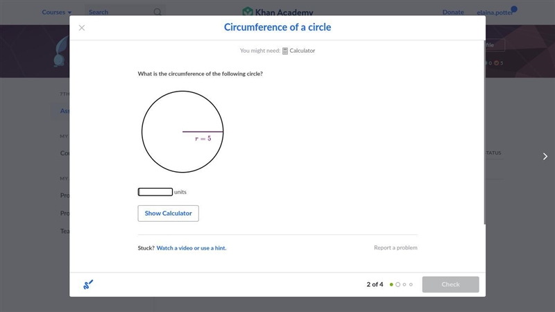 What is the circumference of the following circle?-example-1