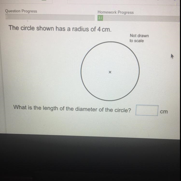 The circle shown has a radius of 4 cm. Not drawn to scale Х What is the length of-example-1