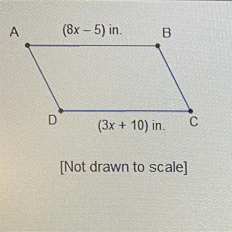 The perimeter of parallelogram ABCD is 46 inches. What is DA? 3 in. 4 in. 8 in. 19 in-example-1