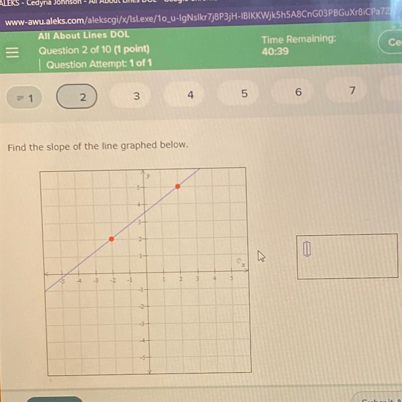 Find the slope of the line graphed below.-example-1