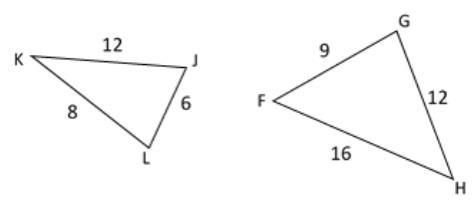 Determine whether or not the triangles are similar. If they are similar, identify-example-1