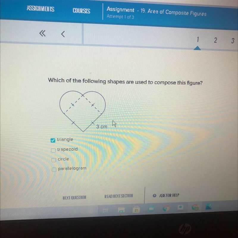 Which of the following shapes are used to compose this figure? a 3 cm triangle trapezoid-example-1