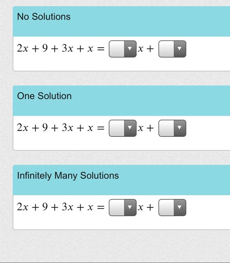 Use the drop-down menus to complete each equation so the statement about its solution-example-1