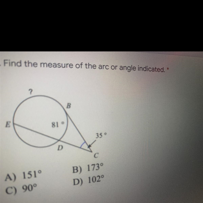 Find the measure of the arc or angle indicated-example-1